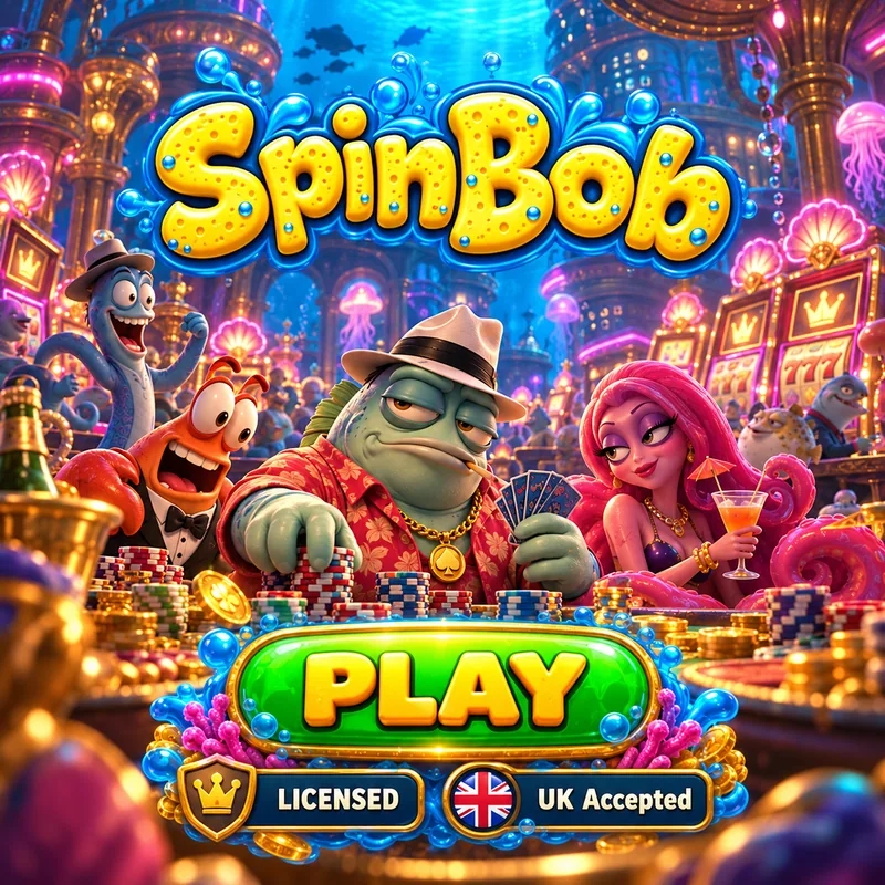 Spinbob characters around a casino table with the Play button